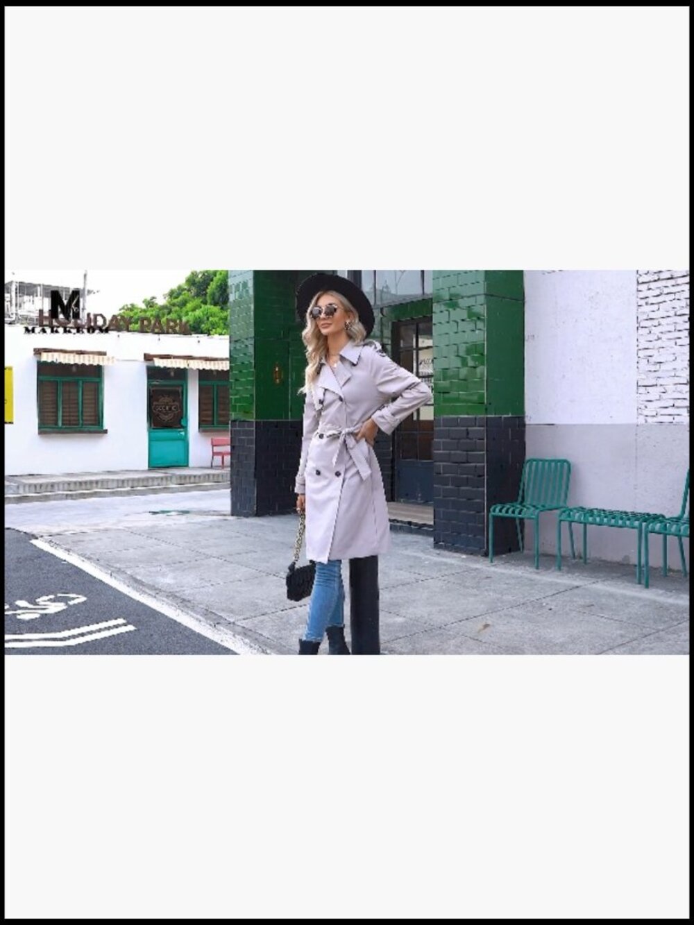 Double Breasted Long Trench Coat Windproof Slim Overcoat with Belt - Picture 7 of 7